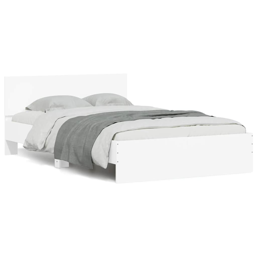 Estrutura de cama com cabeceira e luzes LED 120x190 cm branco