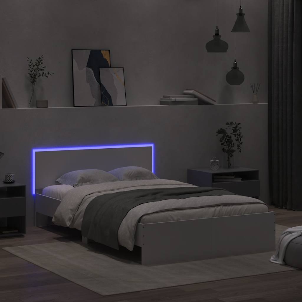 Estrutura de cama com cabeceira e luzes LED 120x190 cm branco