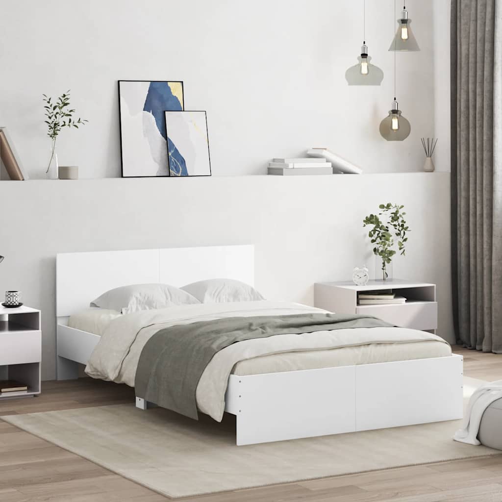 Estrutura de cama com cabeceira e luzes LED 120x190 cm branco