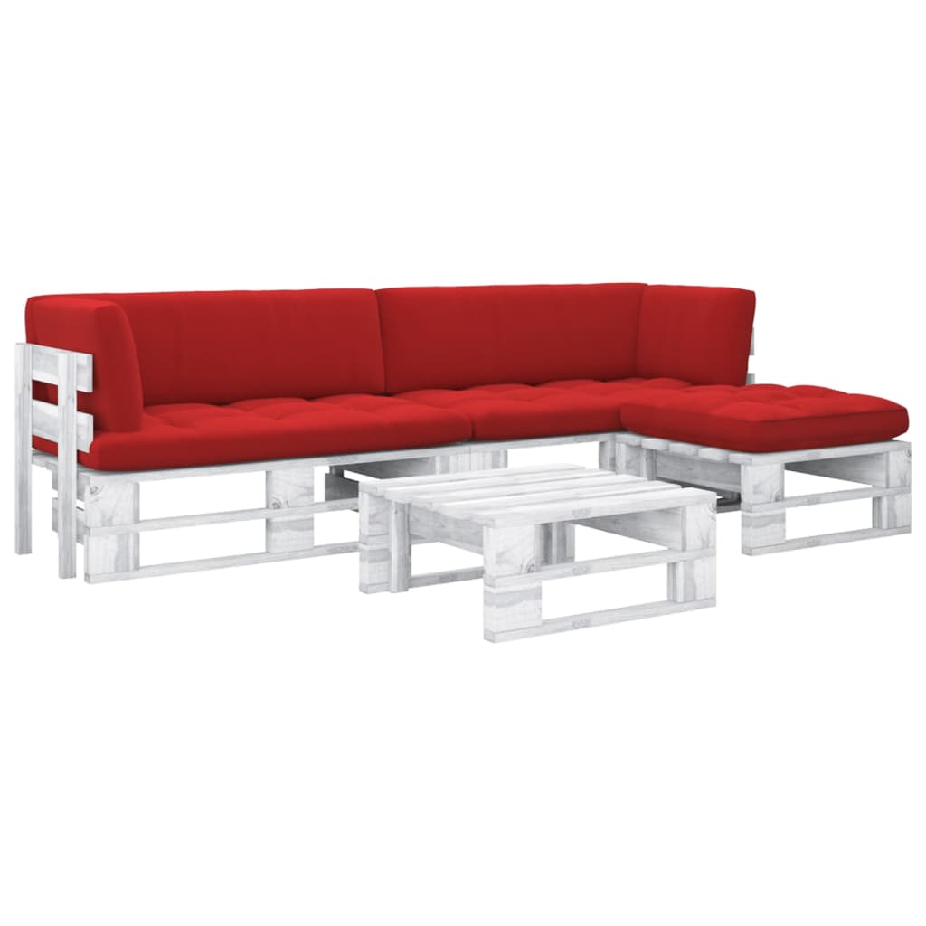 4 Pcs conj. lounge paletes + almofadões pinho impregnado branco