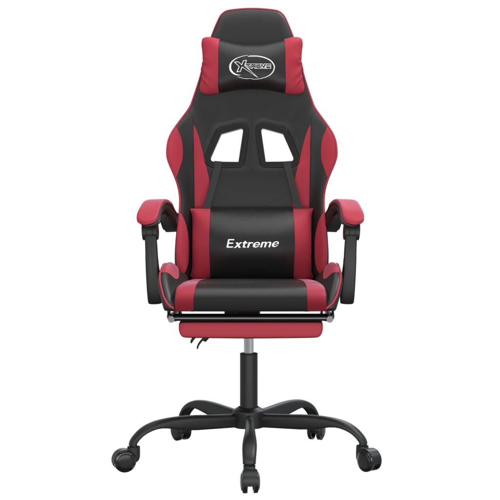 Cadeira gaming +apoio pés couro artificial preto/vermelho tinto