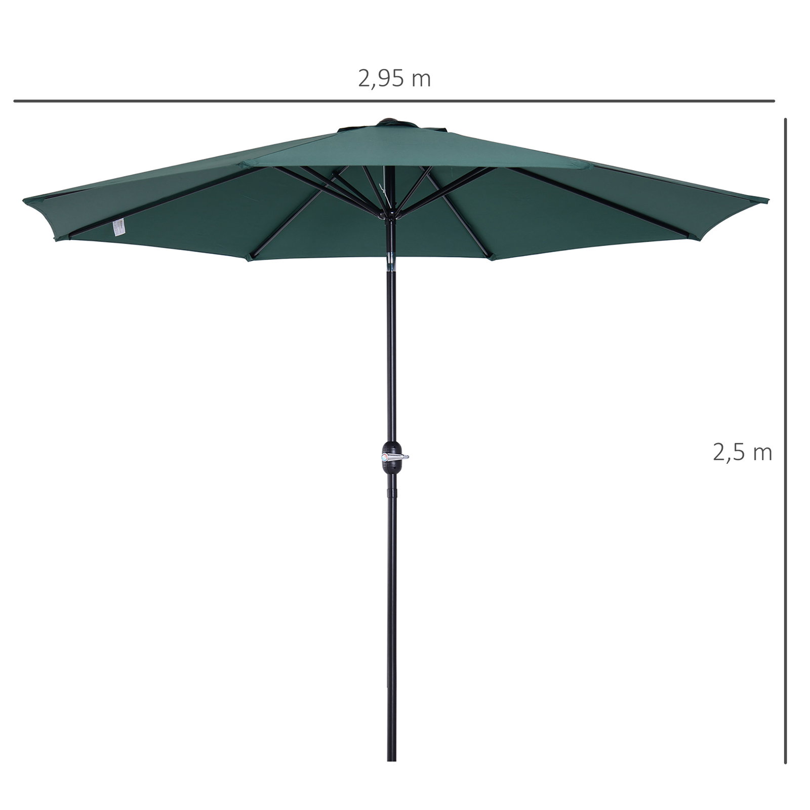 Chapéu de Sol de Jardim Ø295x250cm com Manivela Chapéu de Sol Exterior com Mecanismo de Inclinação e Mastro Desmontável de Metal