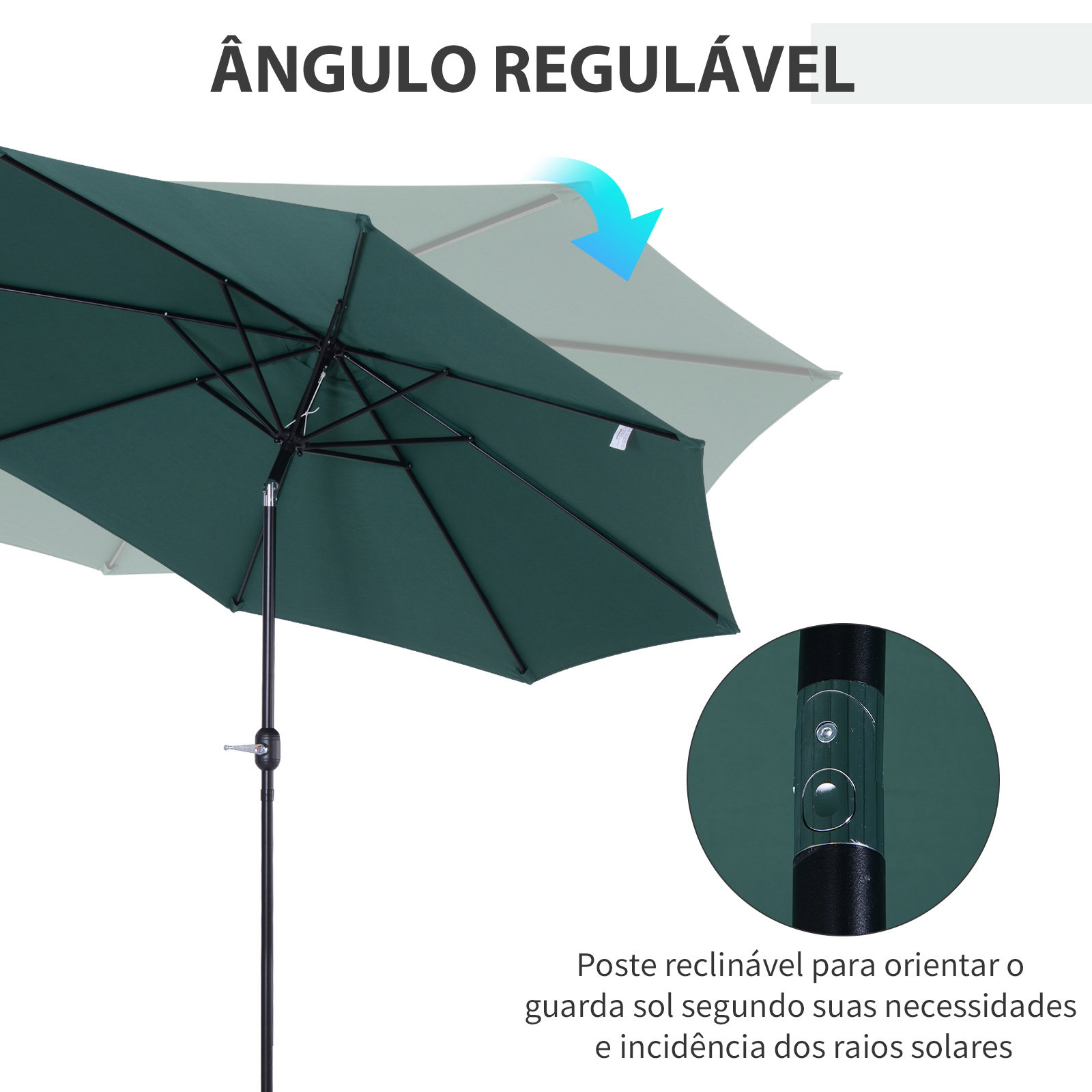 Chapéu de Sol de Jardim Ø295x250cm com Manivela Chapéu de Sol Exterior com Mecanismo de Inclinação e Mastro Desmontável de Metal
