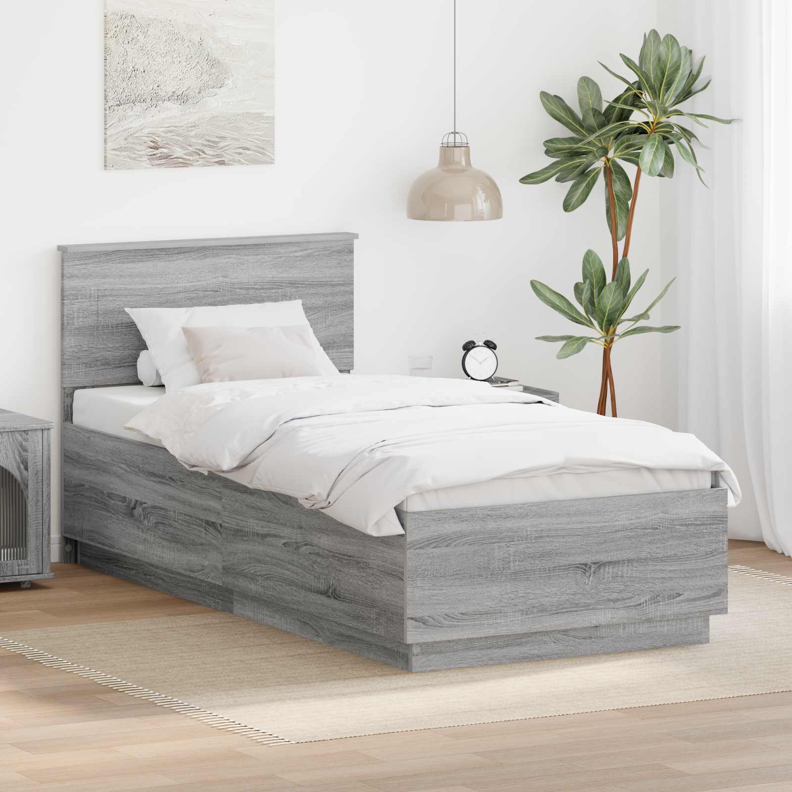 Estrutura da cama com cabeceira sonoma cinzento 70 x 190 cm