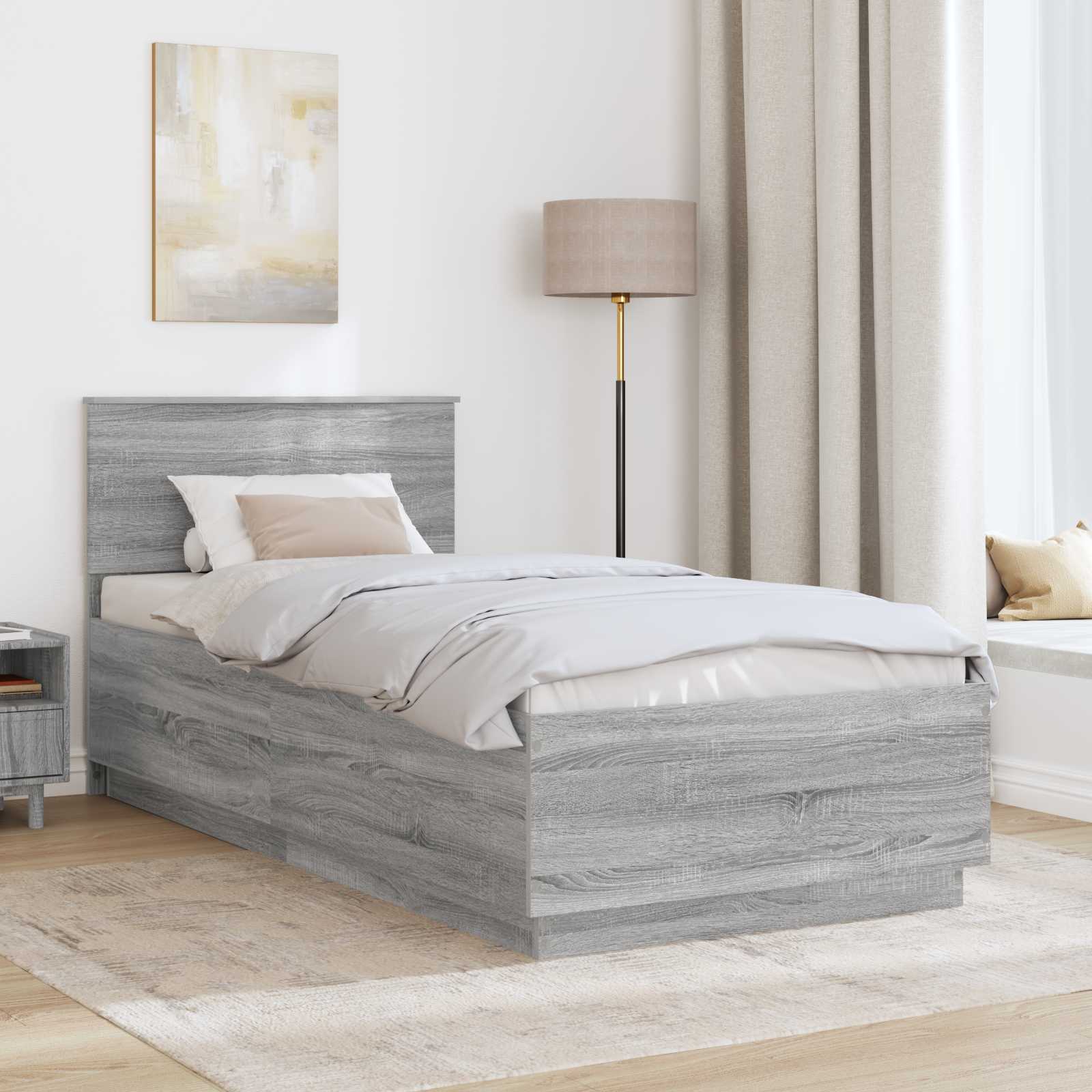 Estrutura da cama com cabeceira sonoma cinzento 70 x 190 cm