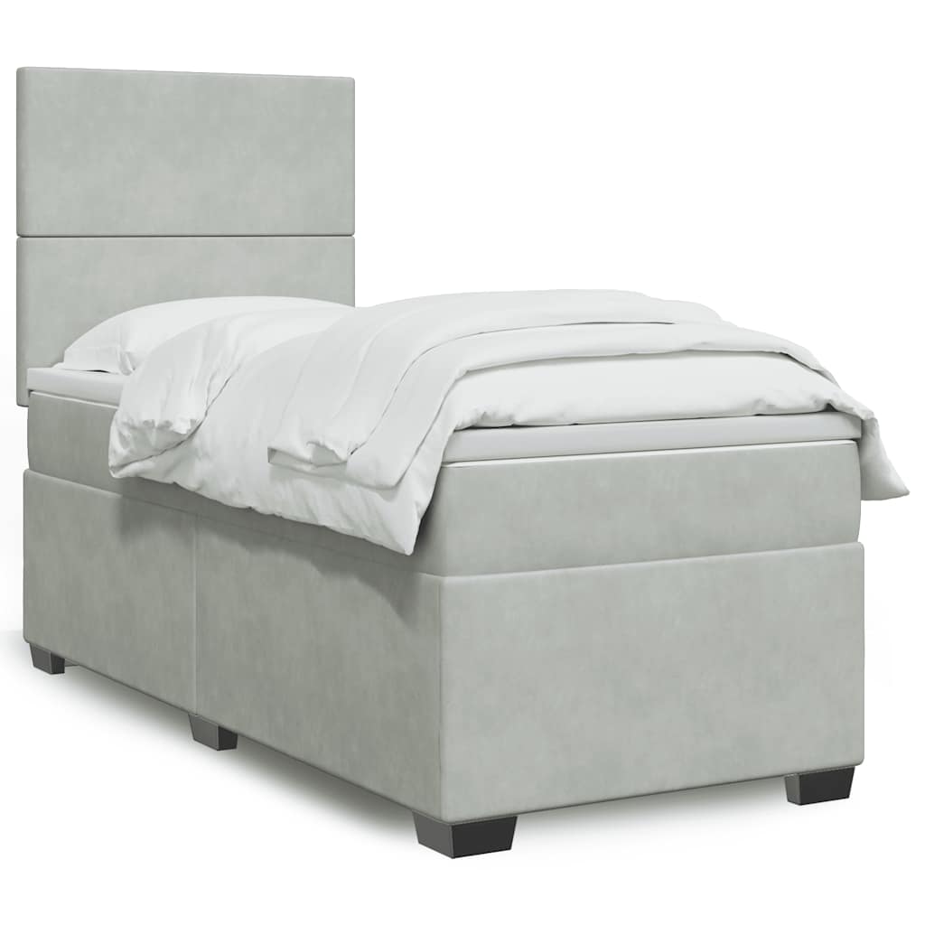 Cama com molas/colchão 90x200 cm veludo cinza-claro