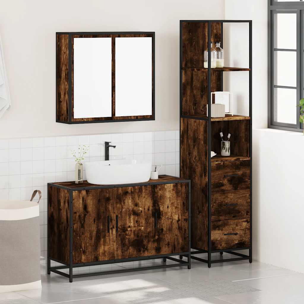 3 Pcs conjunto de móveis wc madeira processada carvalho fumado