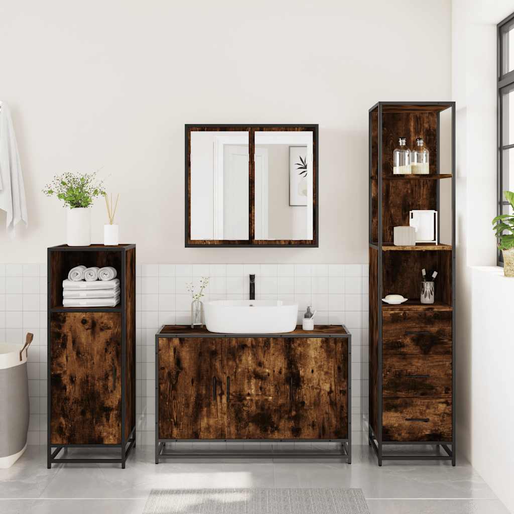 3 Pcs conjunto de móveis wc madeira processada carvalho fumado