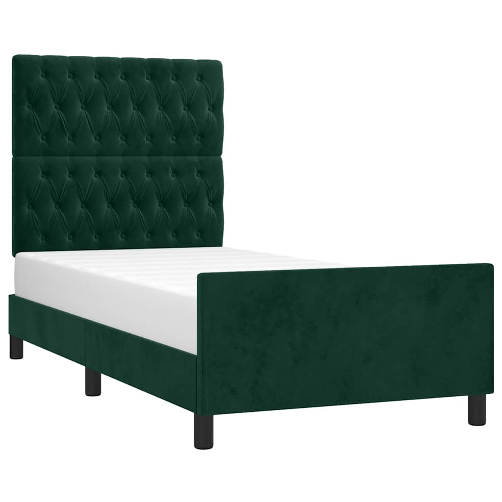 Estrutura de cama sem colchão 90x190 cm veludo verde-escuro