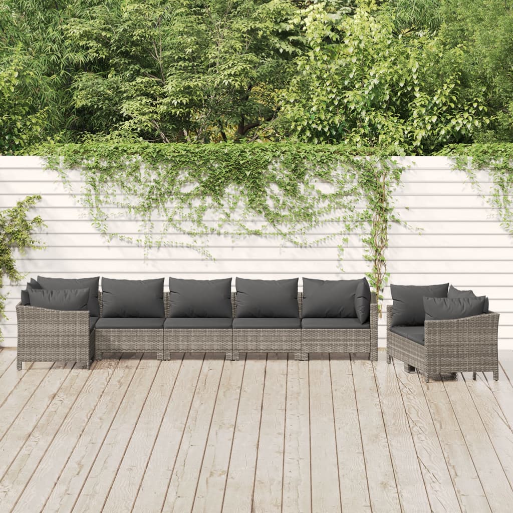 8 Pcs conjunto lounge de jardim c/ almofadões vime PE cinzento