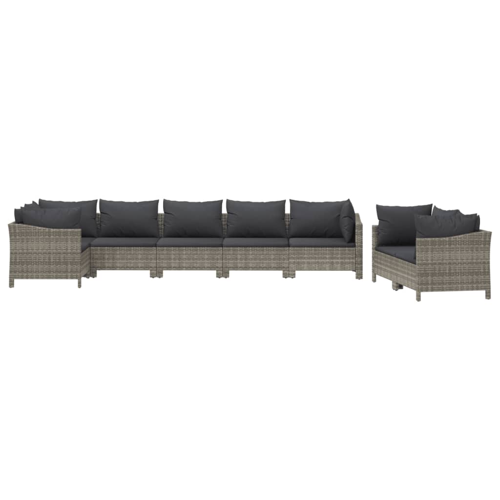 8 Pcs conjunto lounge de jardim c/ almofadões vime PE cinzento
