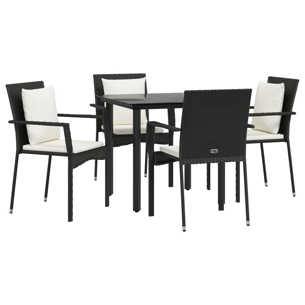 5 Pcs conjunto de jantar p/ jardim c/ almofadões vime PE preto