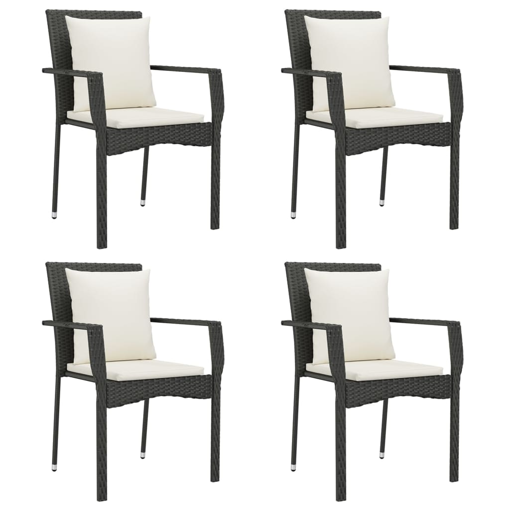 5 Pcs conjunto de jantar p/ jardim c/ almofadões vime PE preto