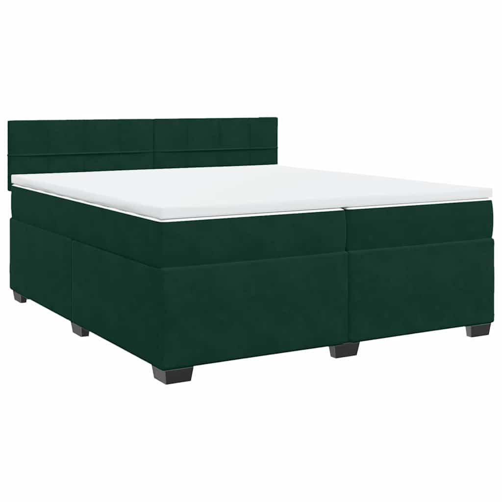 Cama com molas/colchão 200x200 cm veludo verde-escuro