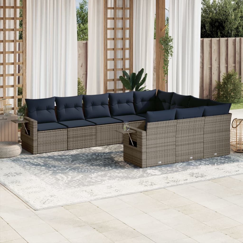 Conjunto de sofá de jardim com 10 peças e almofadas em rattan sintético cinza