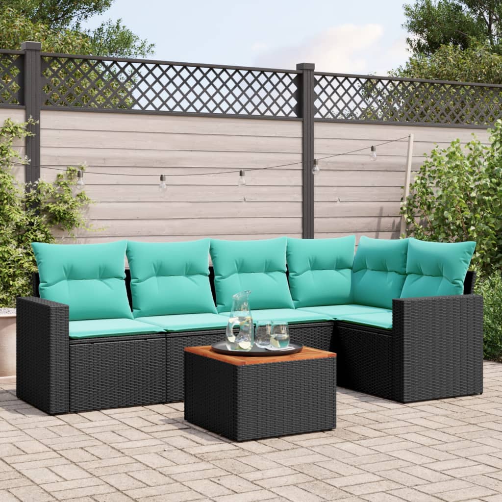 6 Pcs conjunto de sofás p/ jardim c/ almofadões vime PE preto