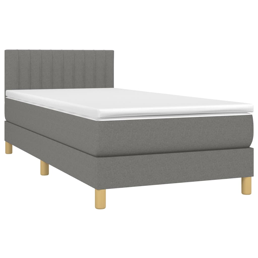 Cama box spring c/ colchão e LED 80x200 cm tecido cinza-escuro