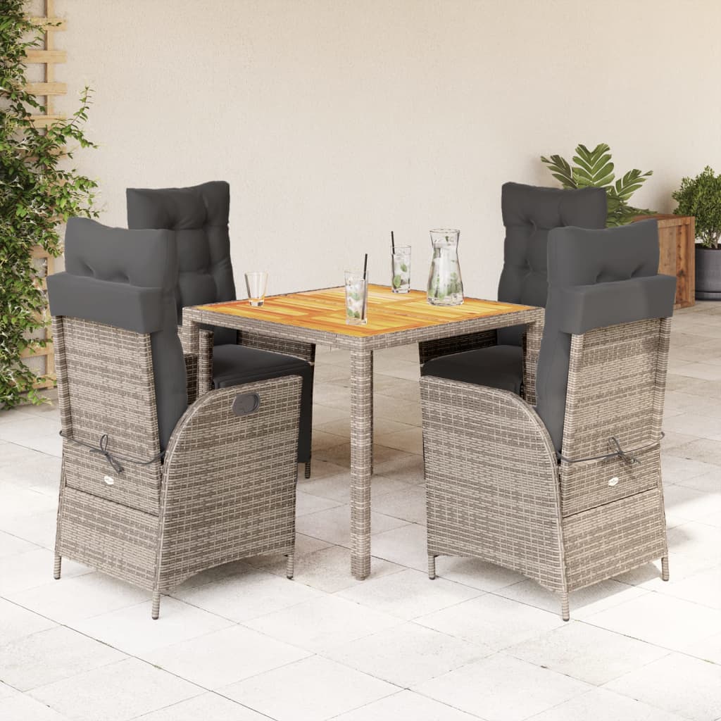 5 Pcs conjunto de jantar p/ jardim c/ almofadões vime PE cinza
