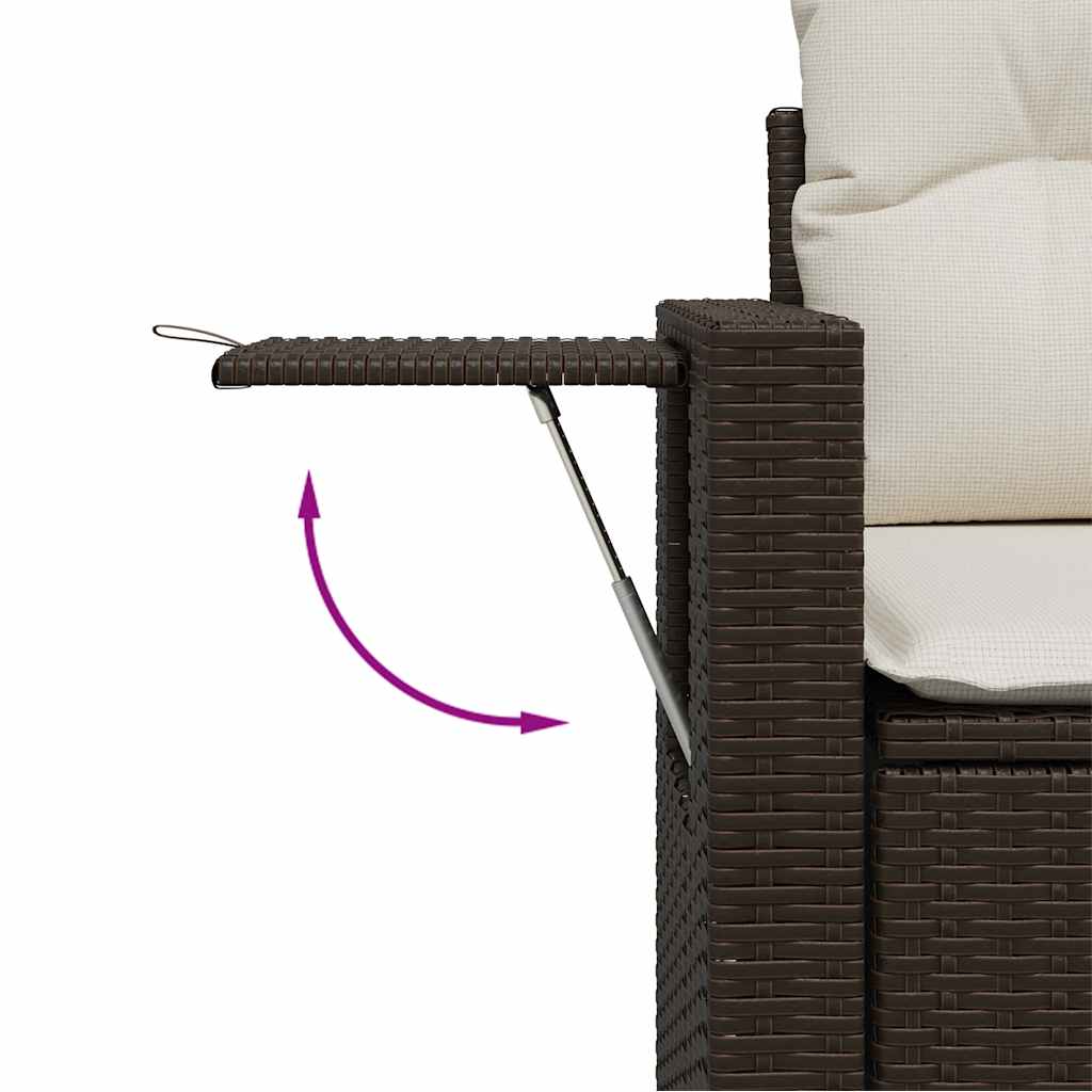 8 Pcs conjunto sofás de jardim c/ almofadões vime PE castanho