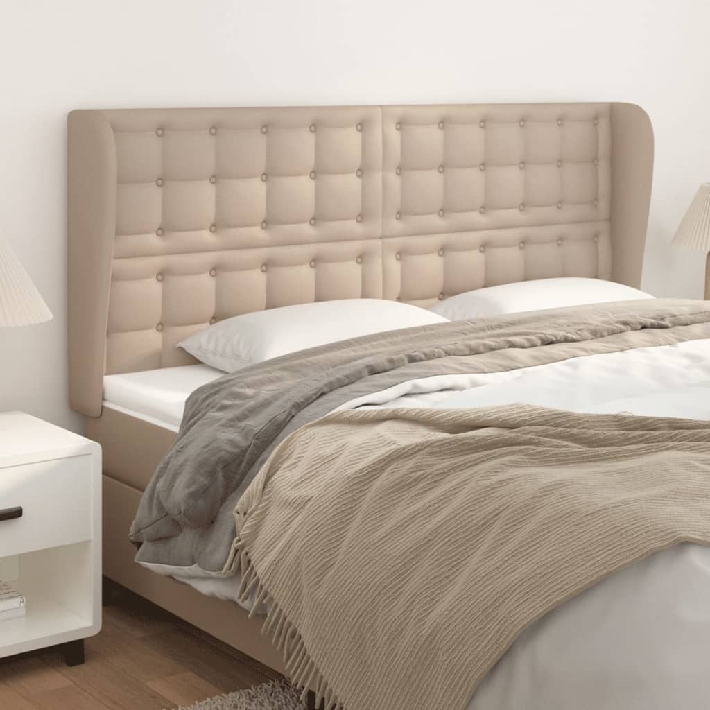 Cabeceira cama c/ abas couro artif. 183x23x118/128cm cappuccino