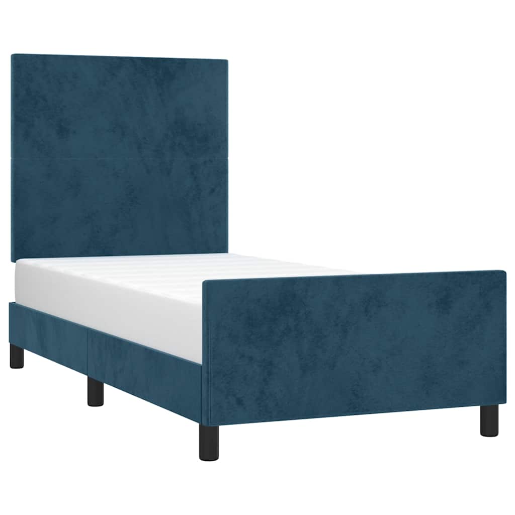Estrutura de cama sem colchão 80x200 cm veludo azul-escuro