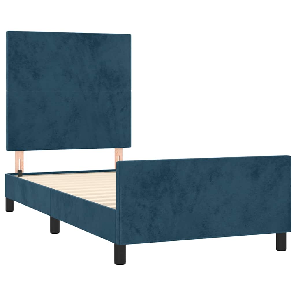Estrutura de cama sem colchão 80x200 cm veludo azul-escuro