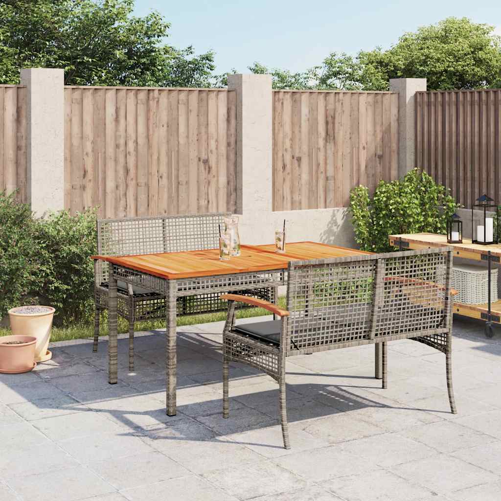 3 Pcs conjunto de jantar p/ jardim c/ almofadões vime PE cinza