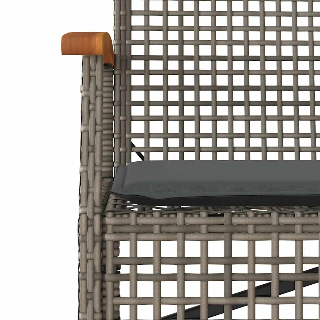 3 Pcs conjunto de jantar p/ jardim c/ almofadões vime PE cinza