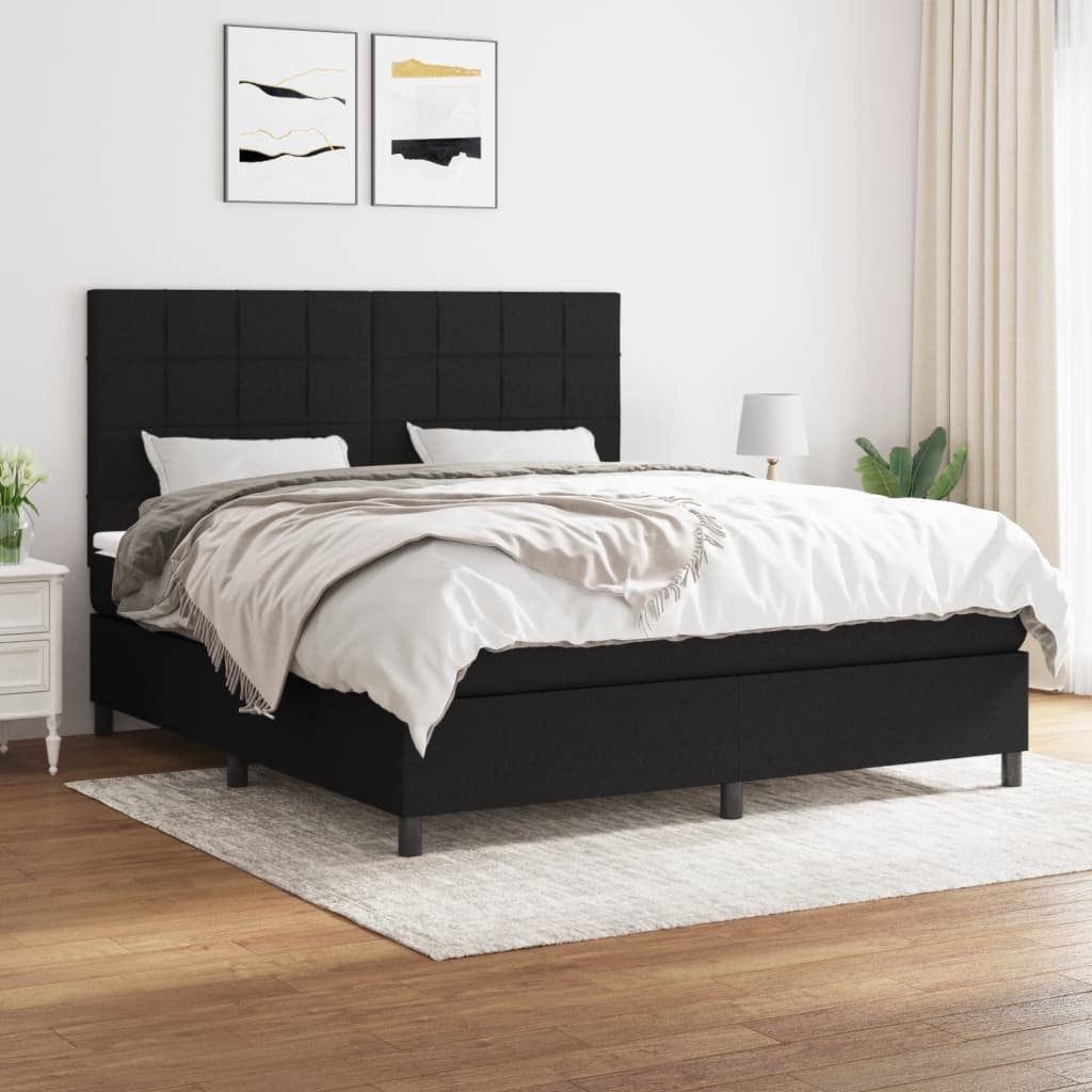 Cama com molas/colchão 160x200 cm tecido preto