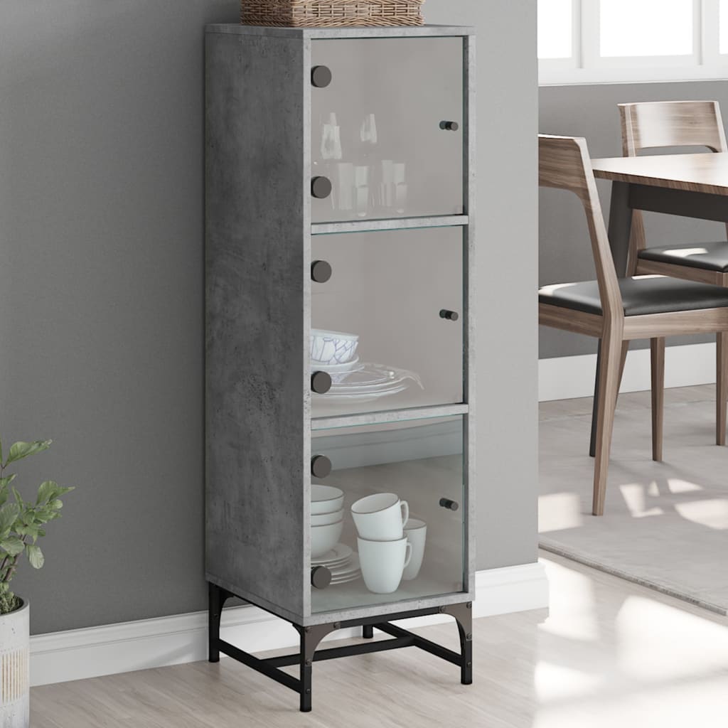 Aparador alto c/ portas de vidro 35x37x120 cm cinzento cimento