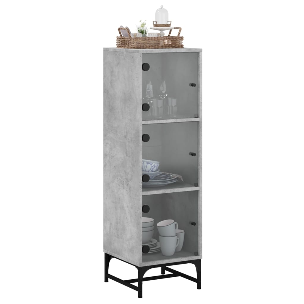 Aparador alto c/ portas de vidro 35x37x120 cm cinzento cimento