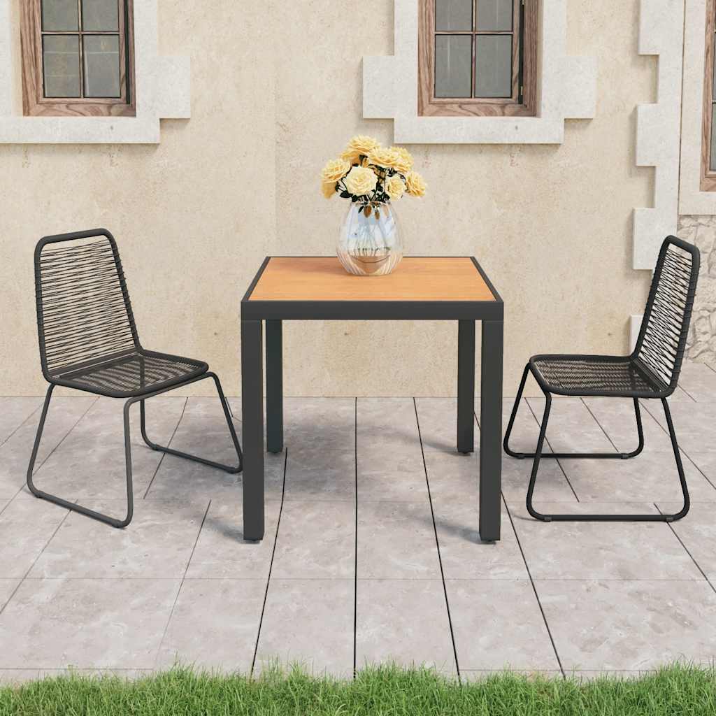 3 Pcs conjunto de jantar p/ jardim vime de PVC preto e castanho