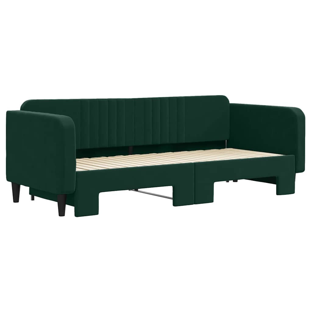 Sofá-cama com gavetão 90x200 cm veludo verde-escuro