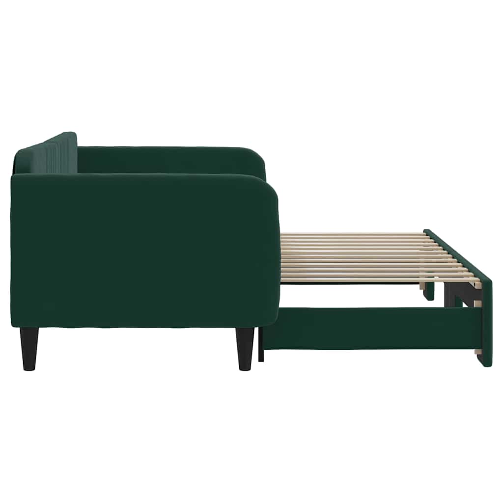 Sofá-cama com gavetão 90x200 cm veludo verde-escuro