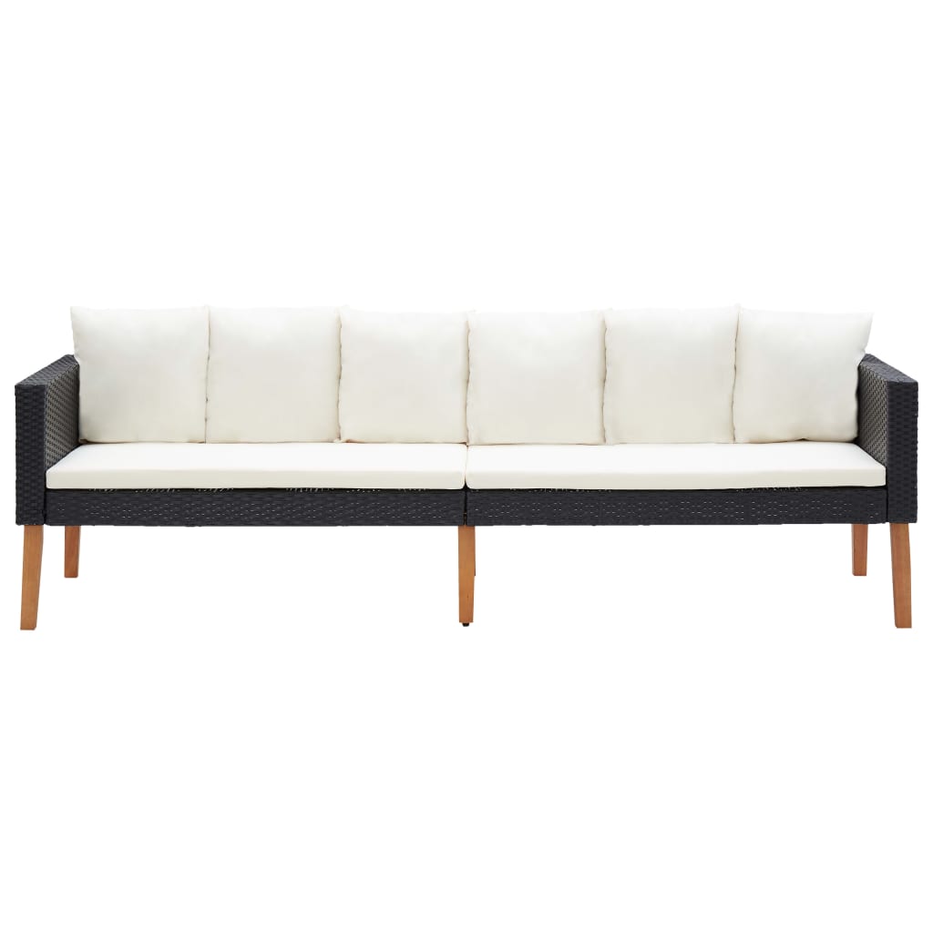 4 Pcs conjunto lounge de jardim c/ almofadões vime PE preto