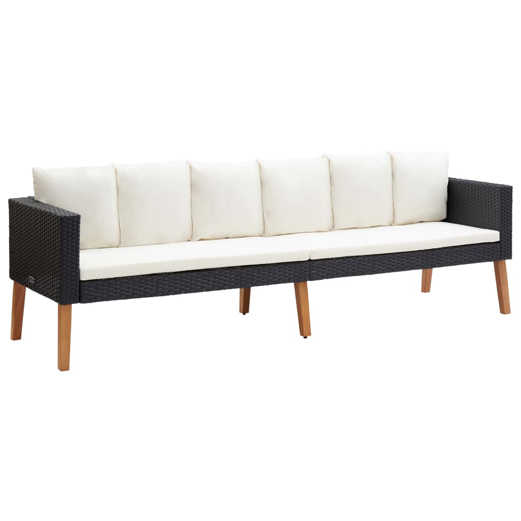 4 Pcs conjunto lounge de jardim c/ almofadões vime PE preto