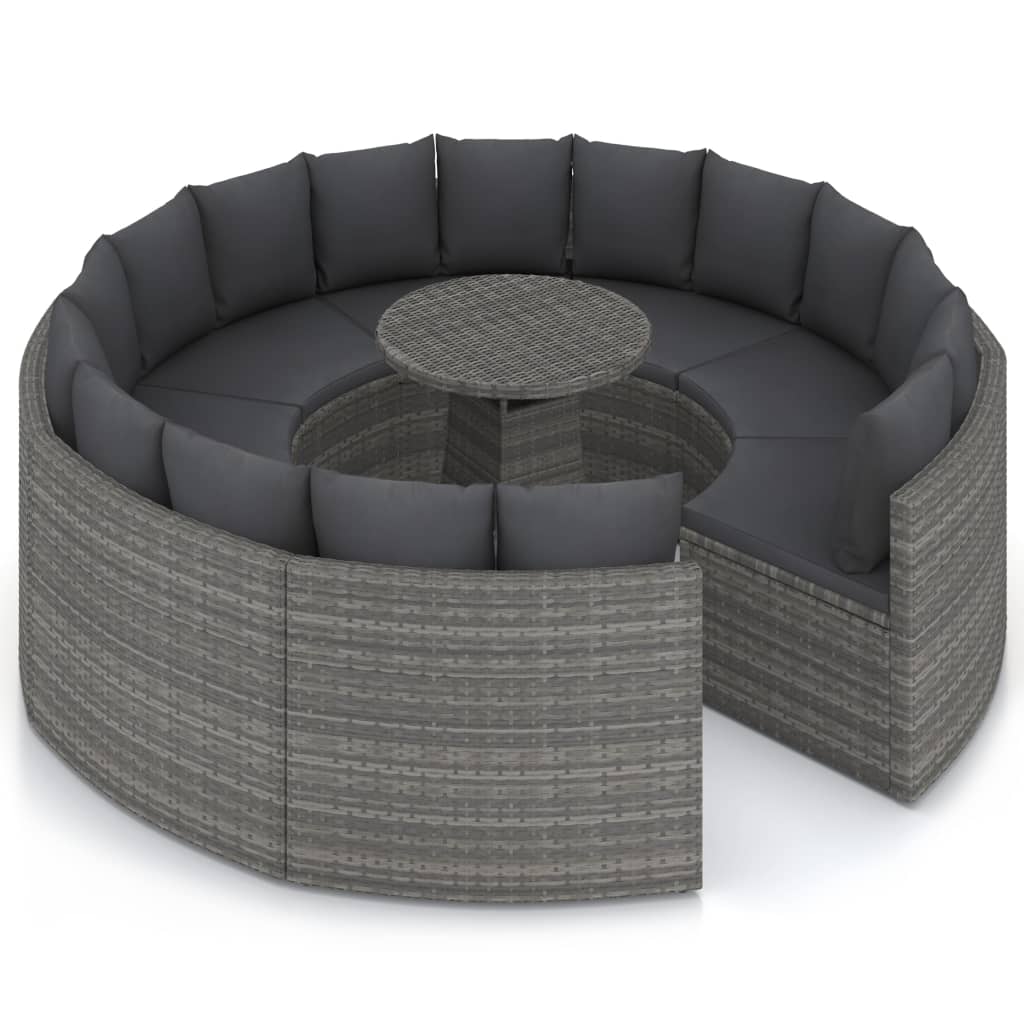 9 Pcs conjunto sofás de jardim c/ almofadões vime PE cinzento