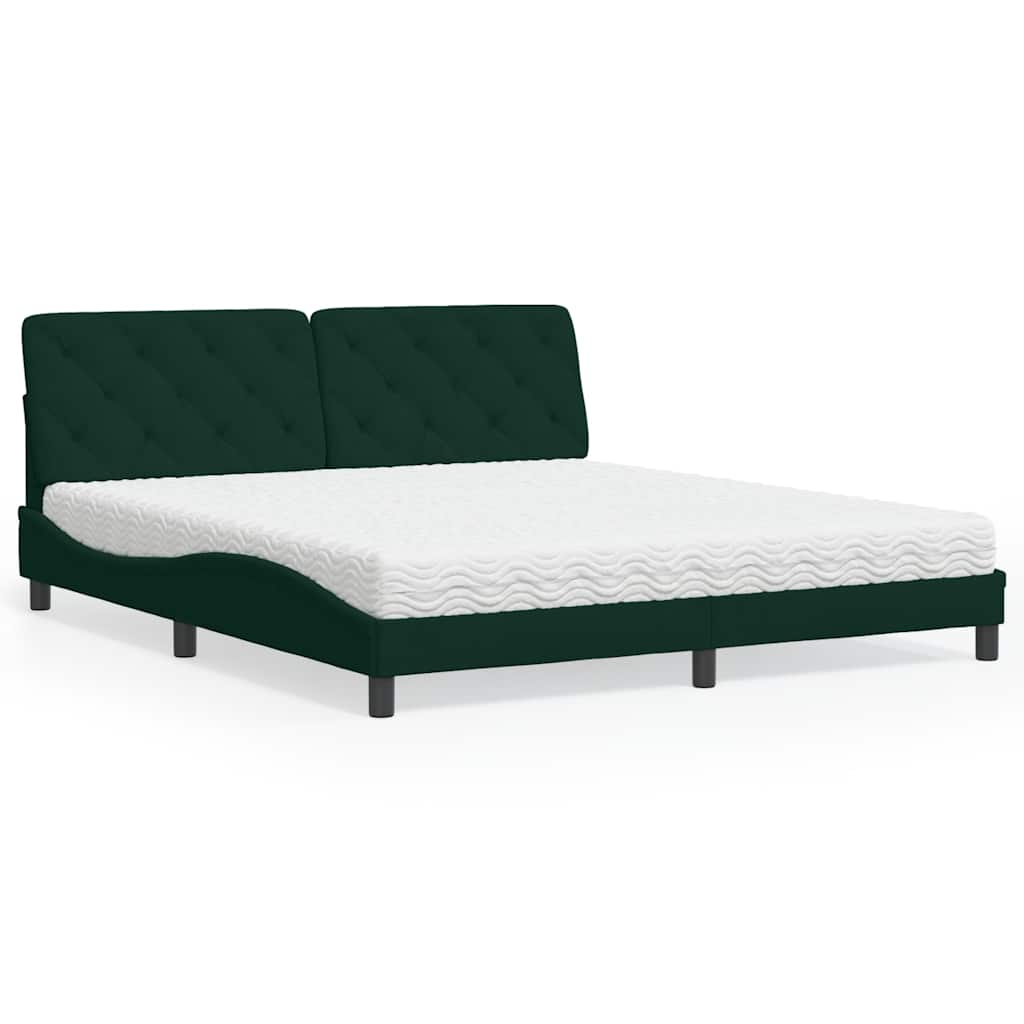 Cama com colchão 180x200 cm veludo verde-escuro