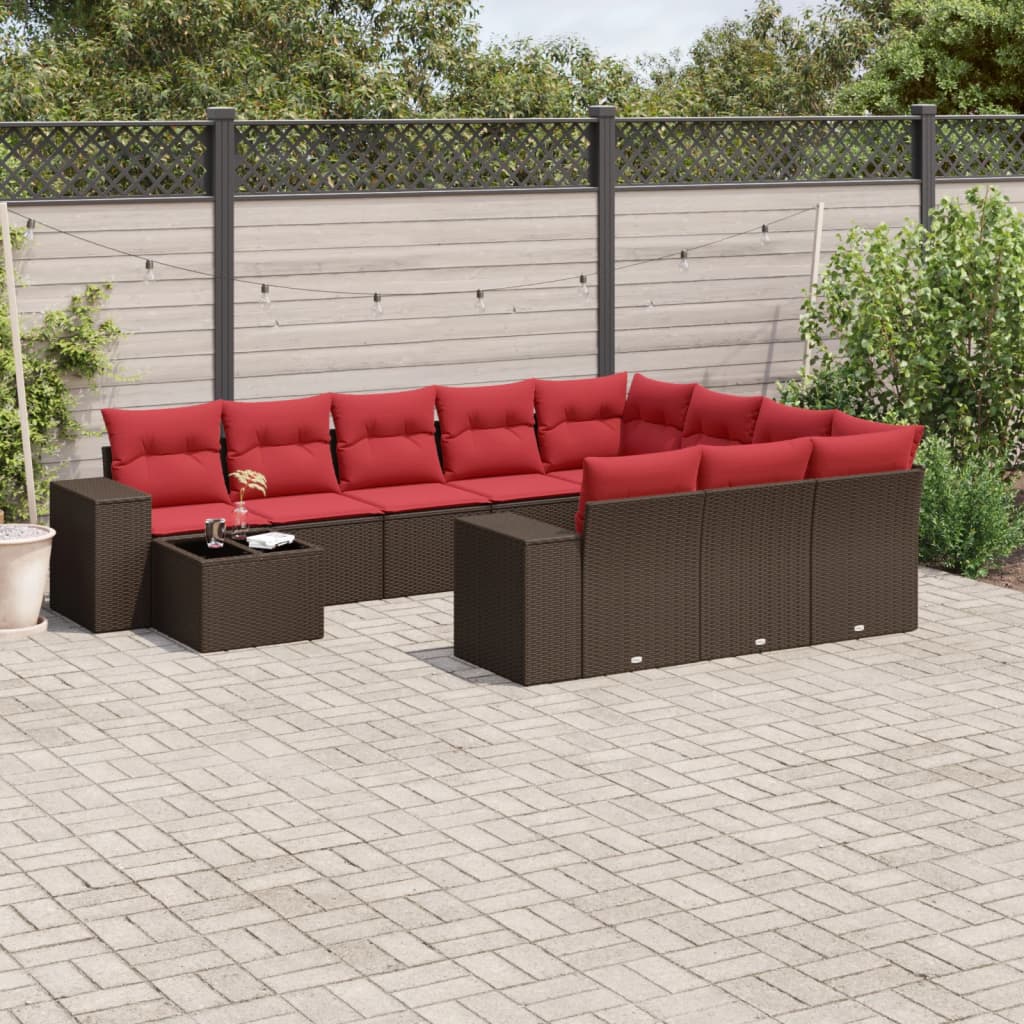 Conjunto de sofá de jardim com 11 peças e almofadas em rattan sintético marrom