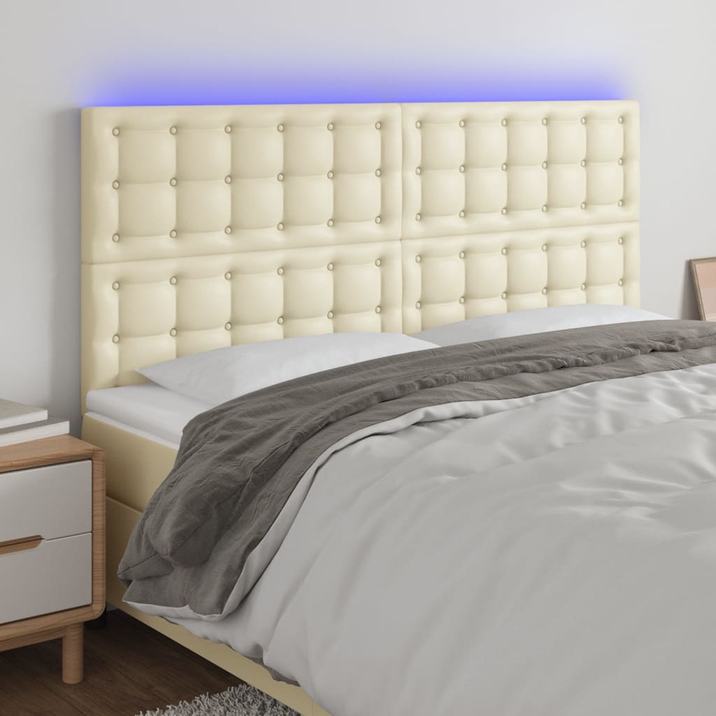 Cabeceira cama c/ LED 160x5x118/128 cm couro artificial crème