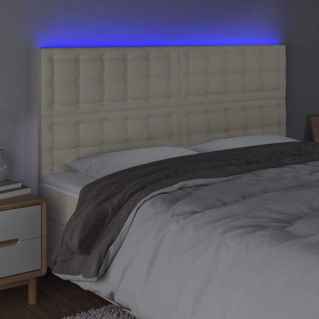 Cabeceira cama c/ LED 160x5x118/128 cm couro artificial crème