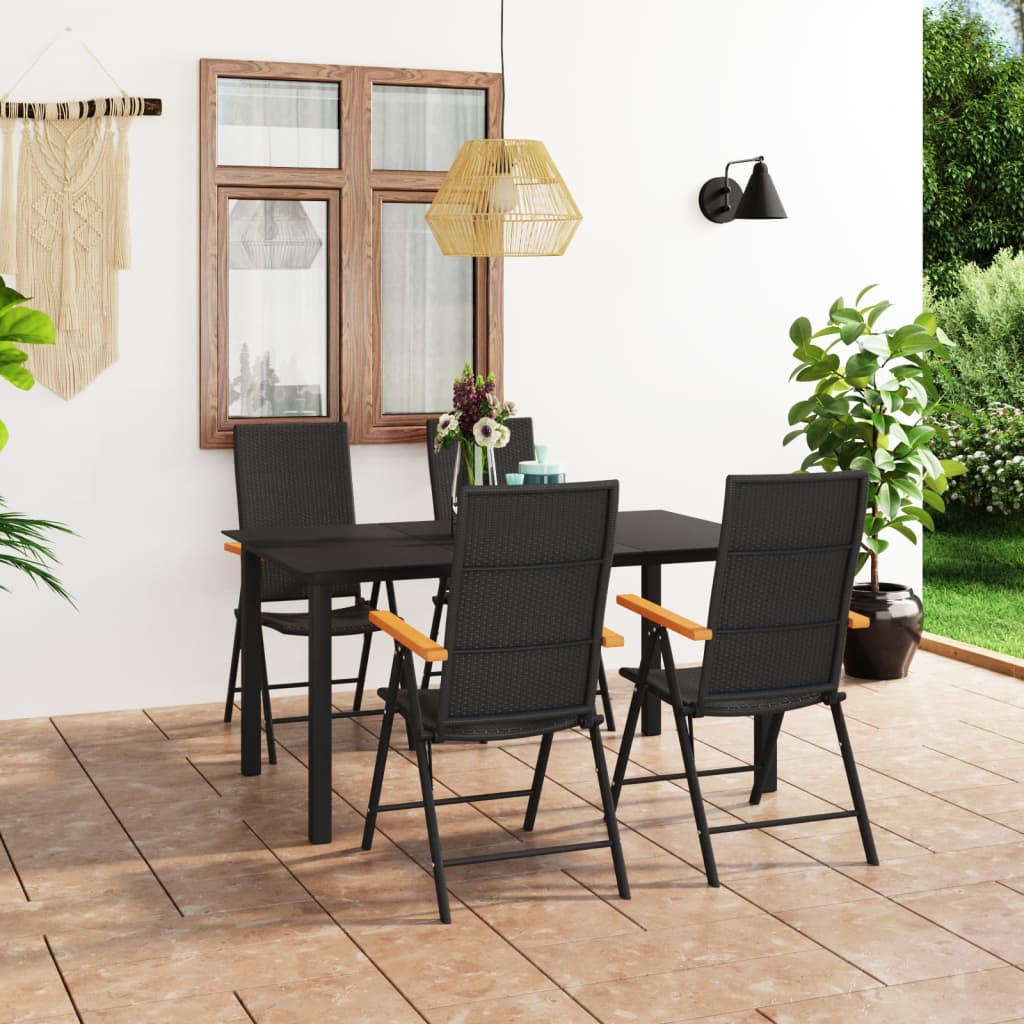 5 Pcs conjunto de jantar para jardim preto e castanho