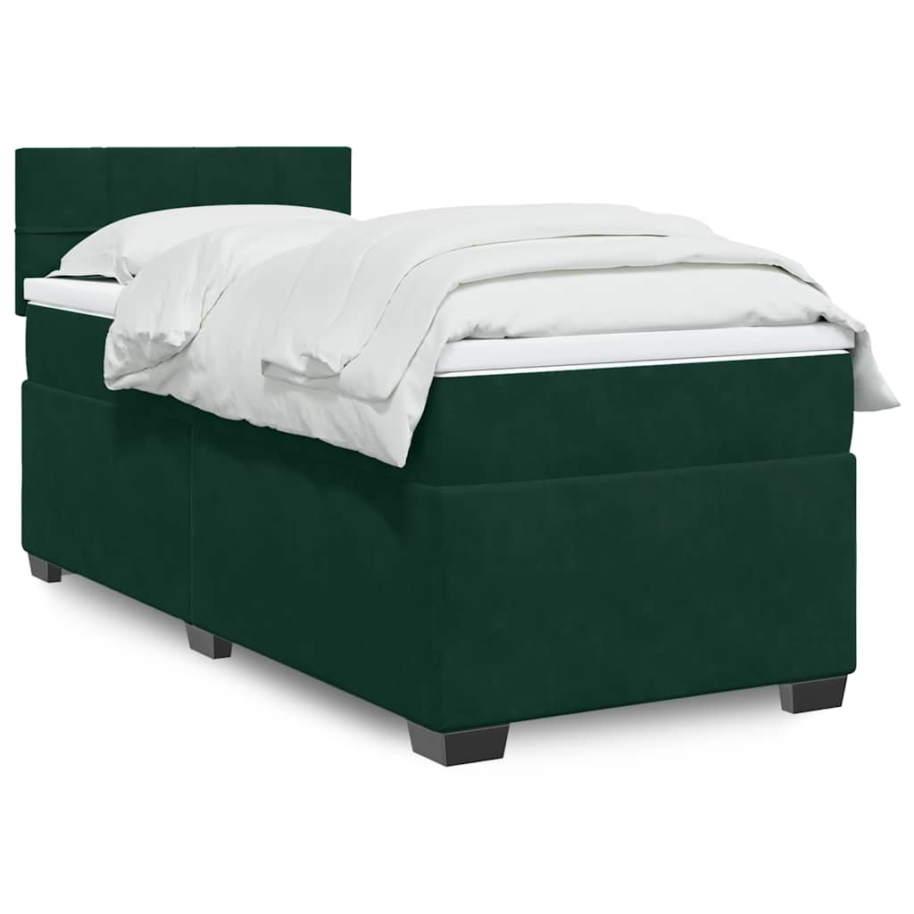Cama com molas/colchão 80x200 cm veludo verde-escuro