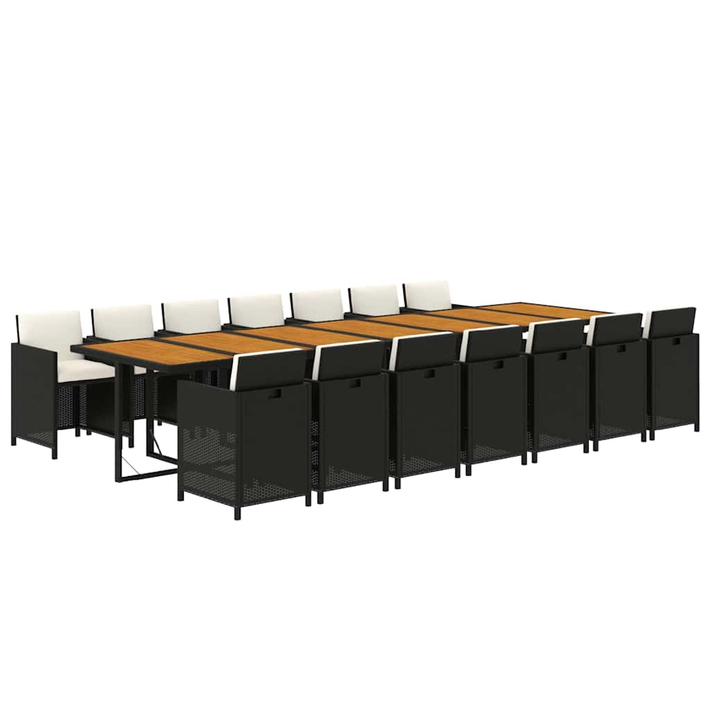 15 Pcs conjunto de jantar p/jardim com almofadões vime PE preto