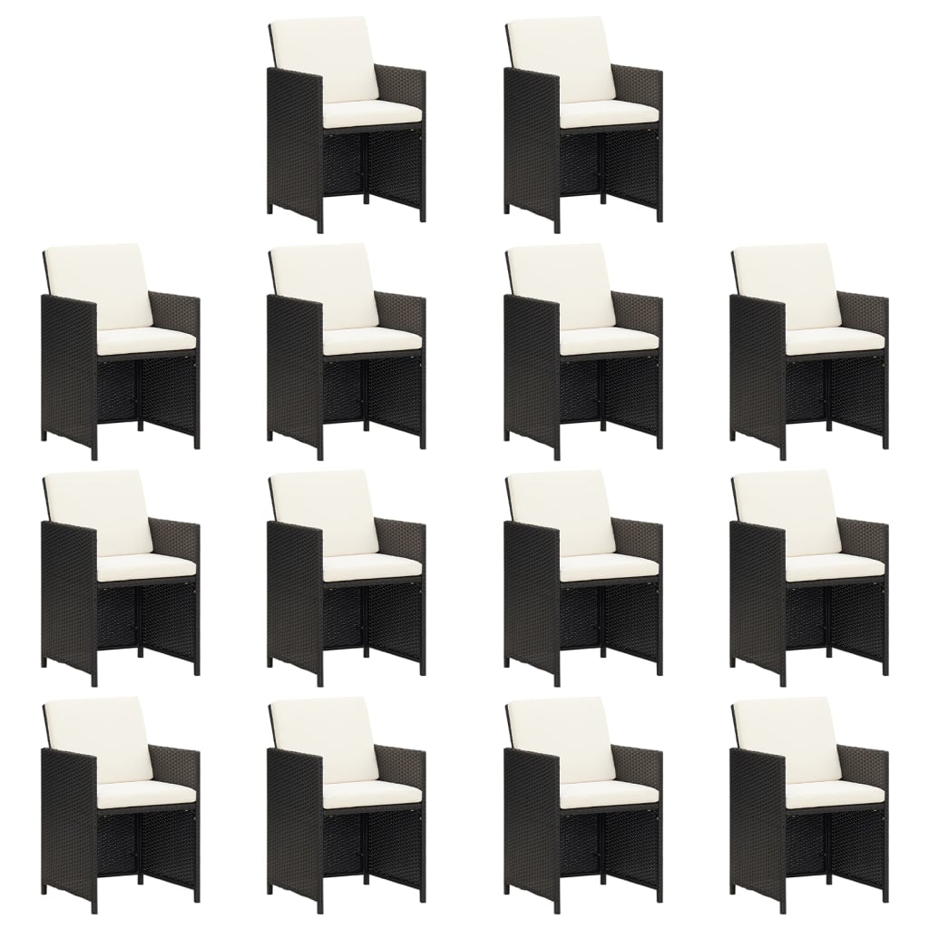 15 Pcs conjunto de jantar p/jardim com almofadões vime PE preto