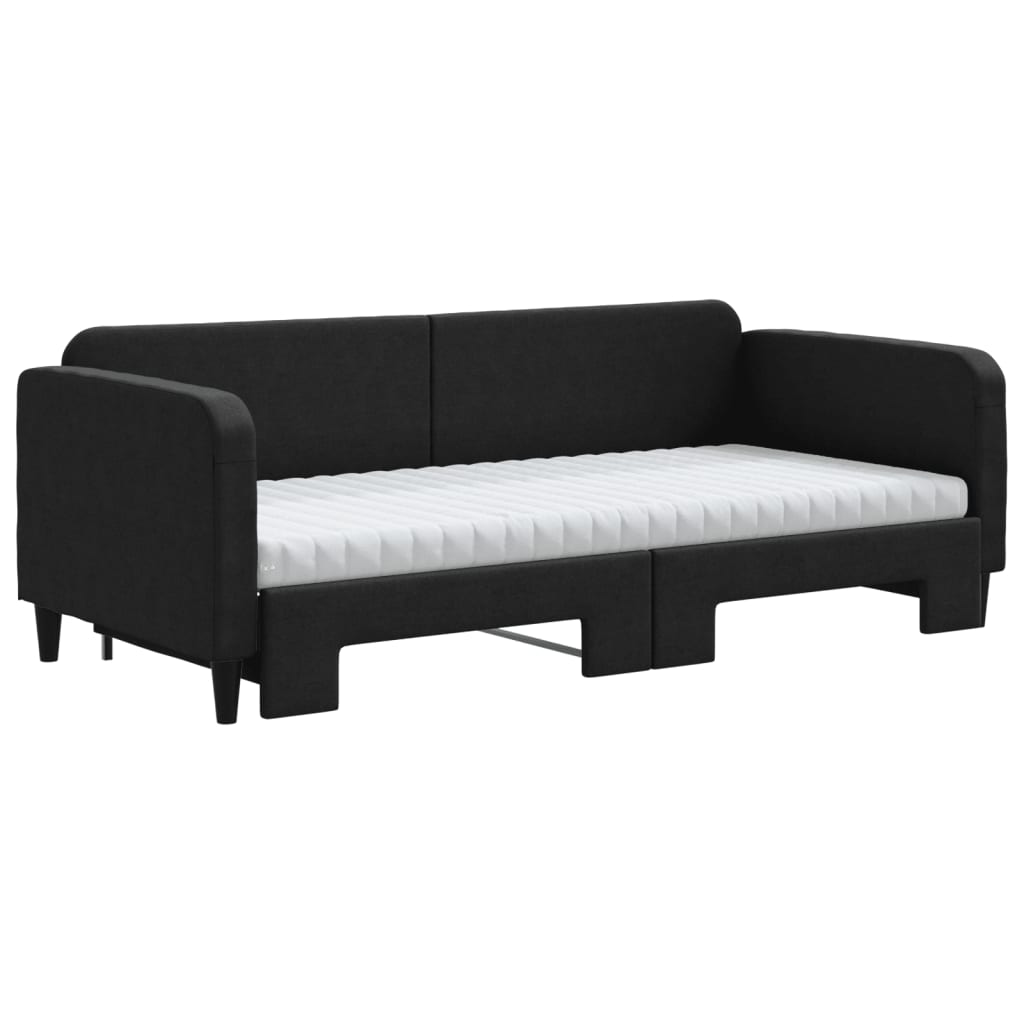 Sofá-cama com gavetão e colchões 90x200 cm tecido preto