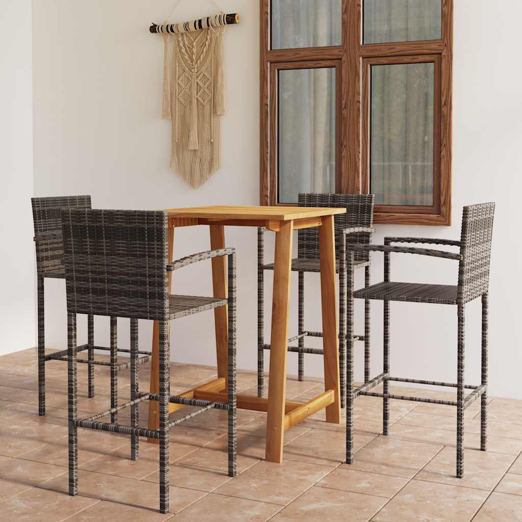 5 Pcs conjunto de bar para jardim cinzento
