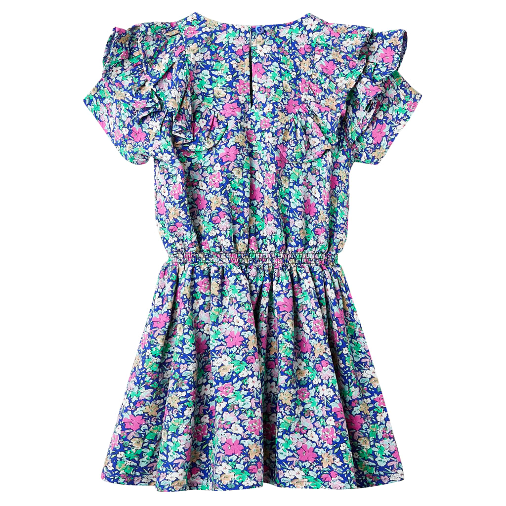 Vestido de manga com folhos para criança azul-cobalto 104