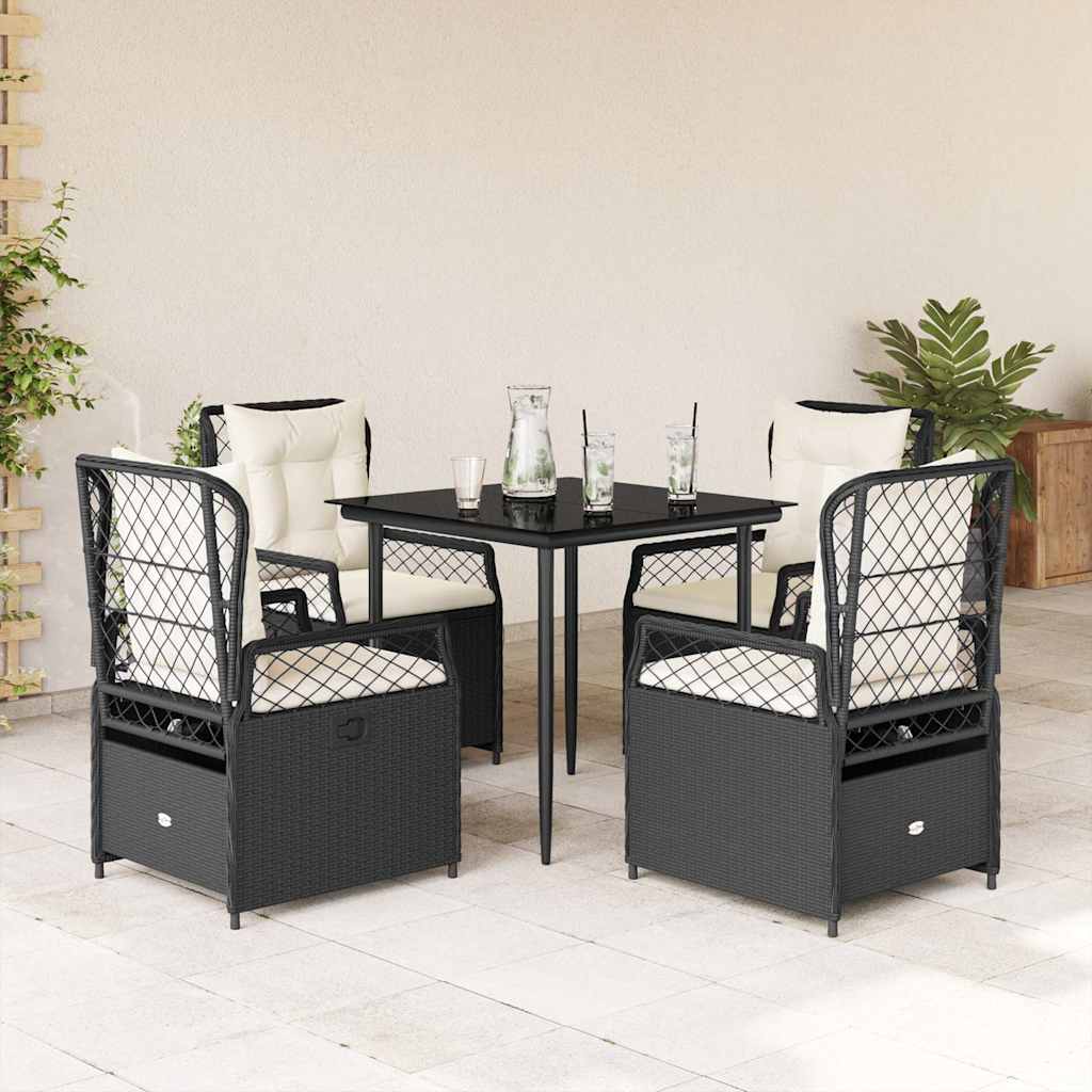 5 Pcs conjunto de jantar p/ jardim c/ almofadões vime PE preto