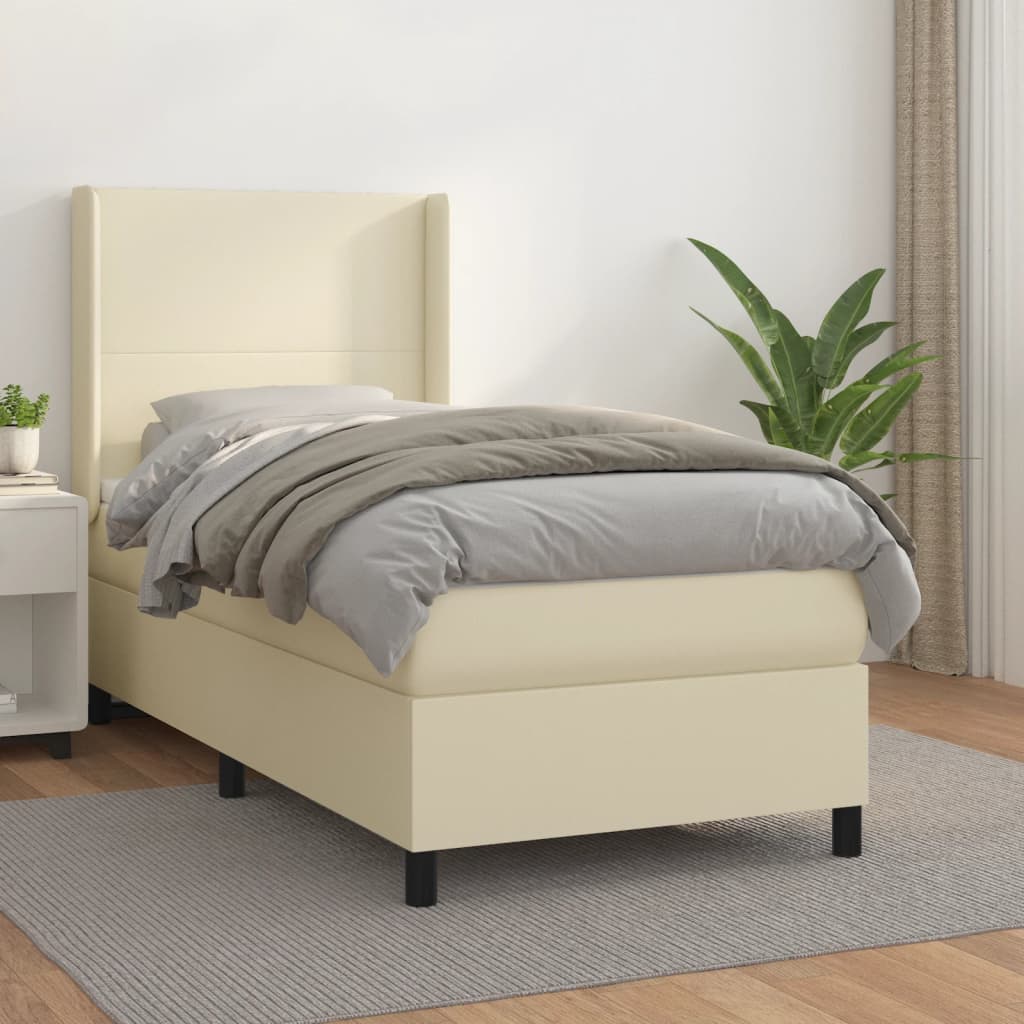 Cama com molas/colchão 80x200 cm couro artificial cor creme
